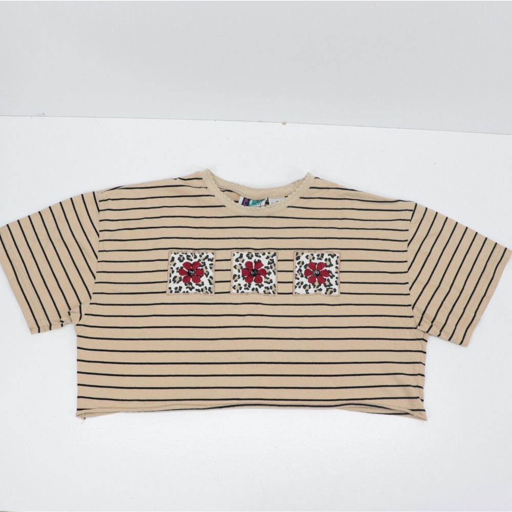 Bold Spirit Crop Top Woman's Size Medium Striped Floral Short Sleeve